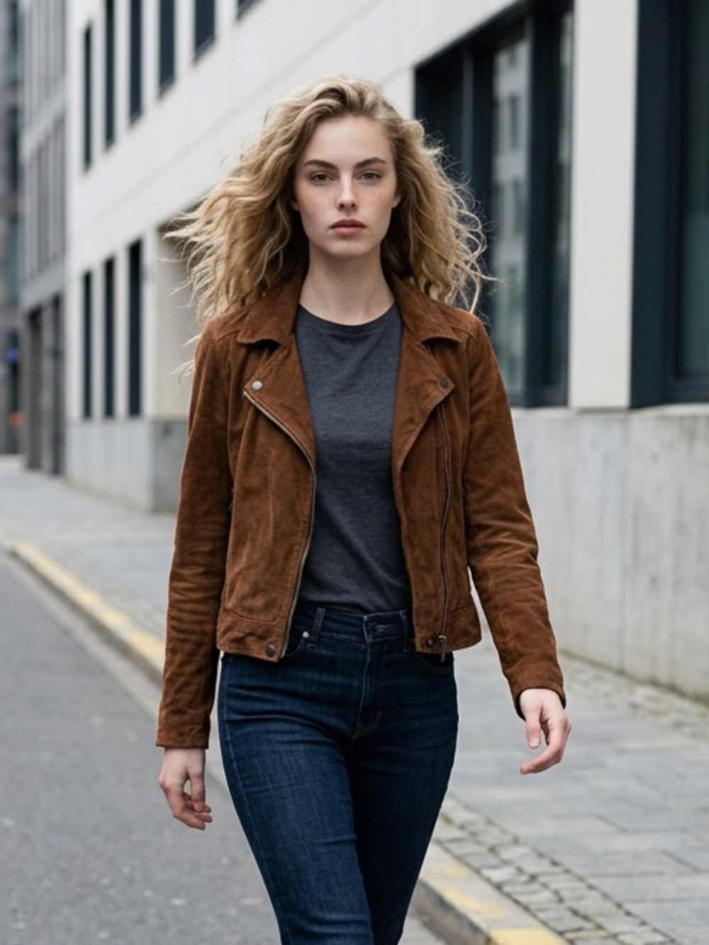 Blank NYC Chestnut Suede Leather Asymmetrical Zip Leather Jacket